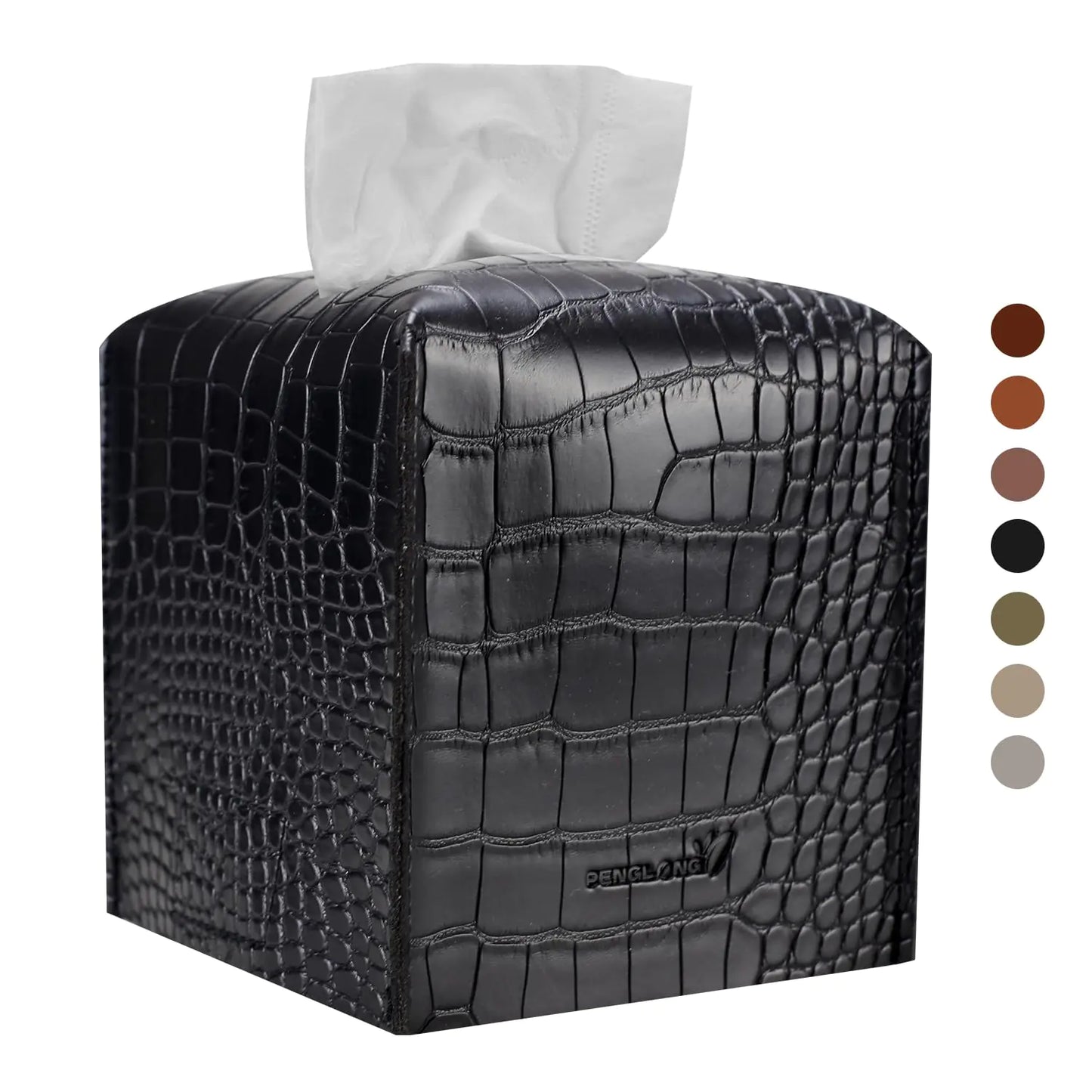 PENGLONG Tissue Box Cover 5X5X5 PU Leather Tissue Holder Square Tissue Cube Box Organizer for Bathroom Vanity Countertop Car Night Stands Office Home Kitchen (SnakeBlack 1Pack)